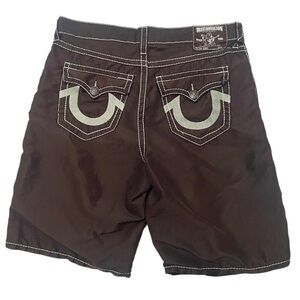 True Religion Mens Brown Swim Surf Shorts Trunks Size 40